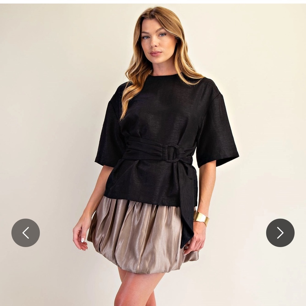 Glam Black and Tan Belted Top